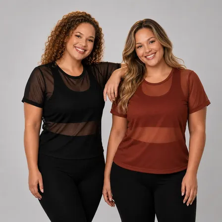 Kit 2 Camisetas Tule Feminina Plus Size Academia Veste 46-48