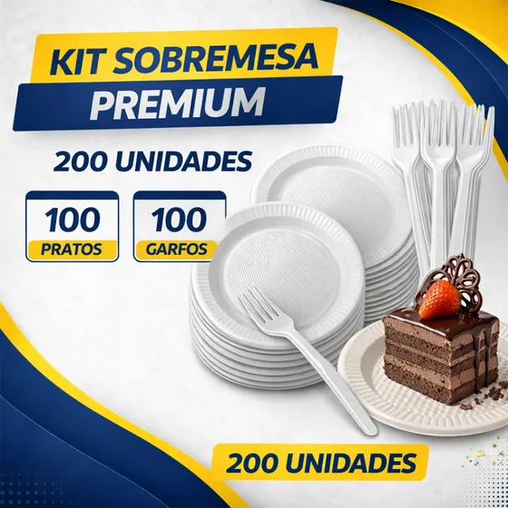 Kit Festa Descartável Pratos E Garfos Para Sobremesa 200 Un