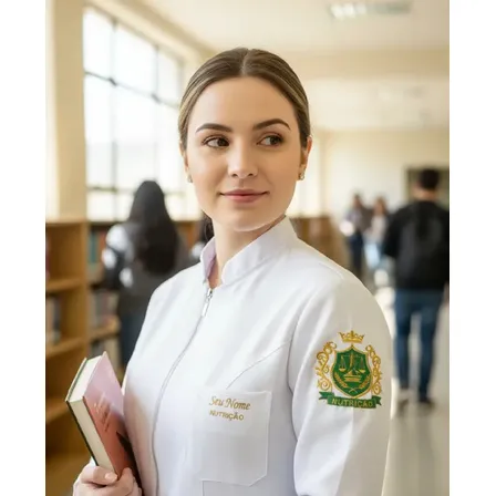 Jaleco Bordado Zíper (nome+brasão Nutrição) Branco Lisa M