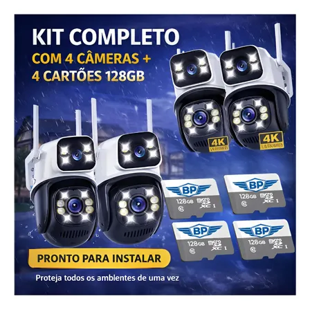 Kit 4 Câmera Segurança Ip Externa Wifi A28 + 4 Cartão 128gb Branco/preto