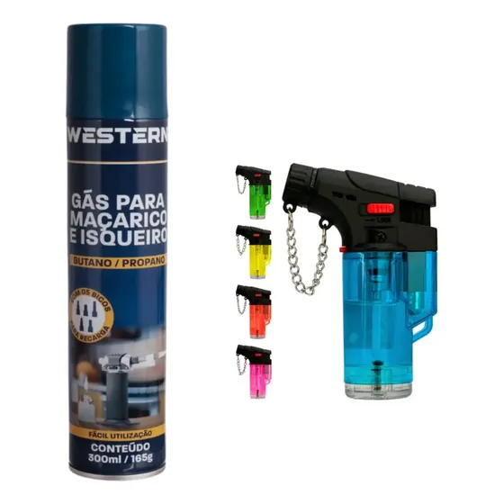 Kit Mini Maçarico Portátil Recarregável + 1 Refil Gás Butano