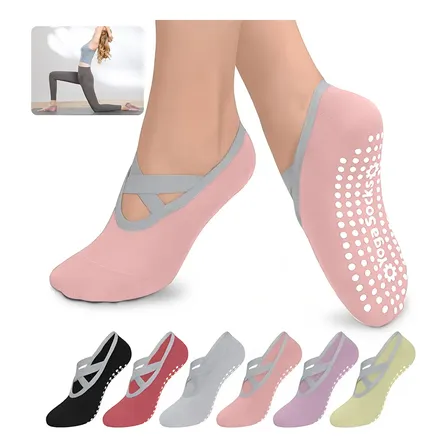 Meia Antiderrapante Feminina Kit 6 P/ Pilates Yoga Academia