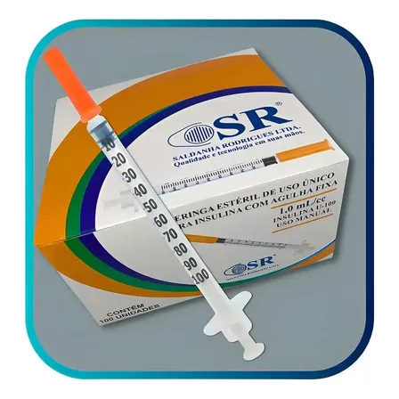 Seringa Insulina Com Agulha Fixa 0,30mmx8mm 100 Unidades 1 Ml