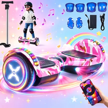 Hoverboard Elétrico Skate Kit Acessórios Com Bluetooth E Led Rosa