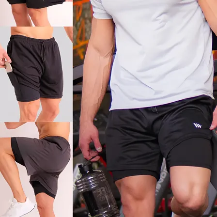 Shorts Dry Fit 2 Em 1 Masculino Térmico Compressão Corrida Preto P