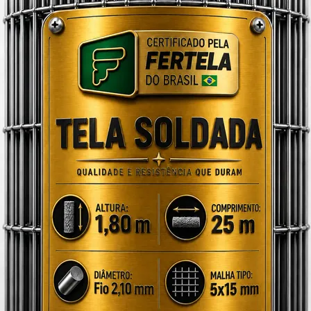 Tela Cerca Soldada 1,80m Altura X 25m Fio 2,10mm Malha 5x15 Galvanizado
