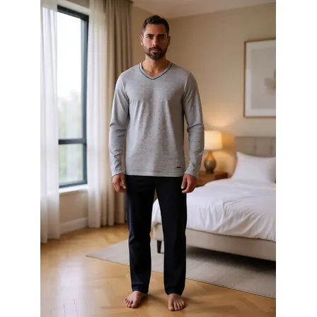 Pijama Masculino Mash Manga Longa Gola V Elast.embutido