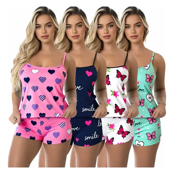 Kit 4 Baby Doll Conjunto Feminino Pijama Microfibra Sortidos