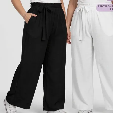 Kit 2 Calça Feminina Widelag Pantalona Com Cinto Larga Solta Preto Com Branco M (40)