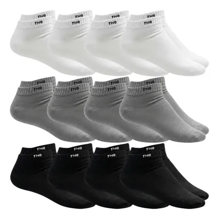 Kit 12 Pares De Meia Algodão Lisa Cano Curto Casual G 39-43