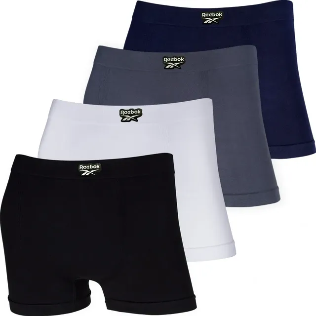 Kit 4 Cuecas Boxer Reebok Algodão Sem Costura Box Premium 1 Preta 1 Branca 1 Cinza 1 Marinho Liso G - 46 A 48