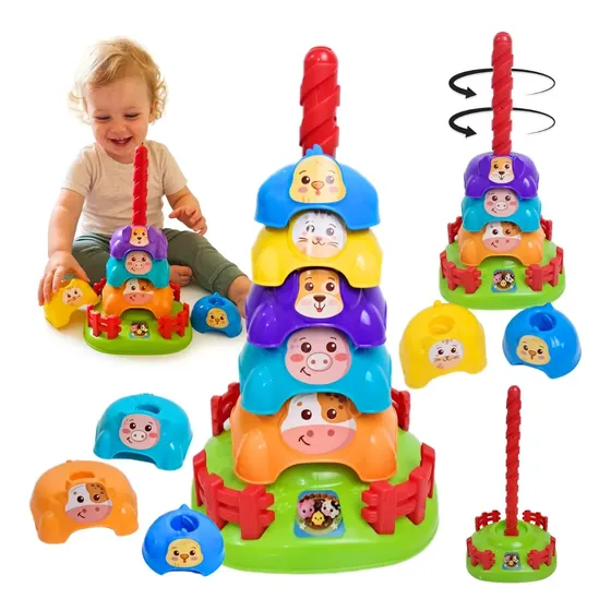 Brinquedo Educativo Infantil Empilhar Torre Gira 1 Ano 6 Pçs