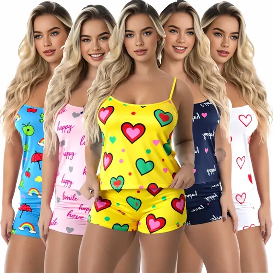 Kit 7 Pijamas Femininos Baby Doll Microfibra Dormir