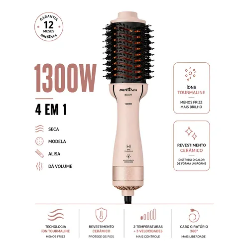 Escova Secadora 4 Em 1 Britânia Soft Bec07r 1300w Bivolt
