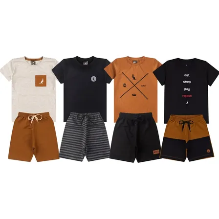 Kit 4 Peças 2 Conjuntos Roupa Infantil Menino Verão Sortido Multicolorido 8