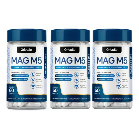 Kit 3 Mag M5 Grivalle - Magnésio 5 Em 1 - 60 Cápsulas