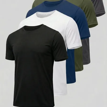 Kit 5 Camiseta Masculina Dry Fit Slim Fit Manga Curta Preto/branco/azul/verde/cinza Gg