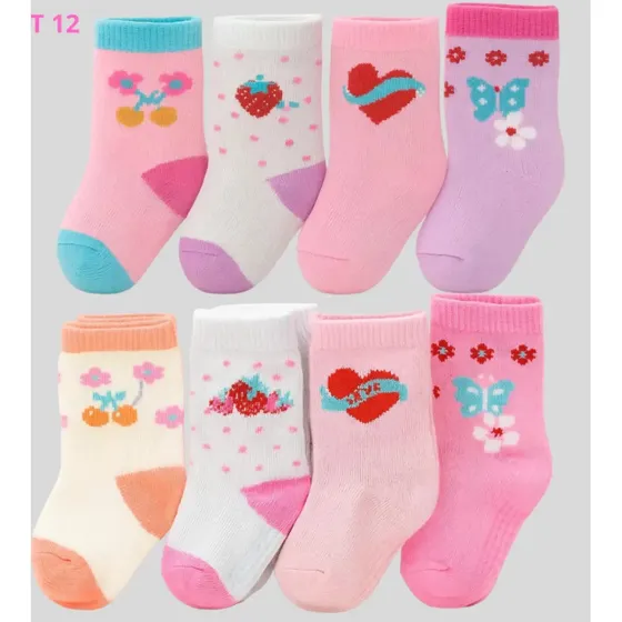 Kit 12 Pares Meia Infantil Premium Cano Alto 0 A 10 Anos