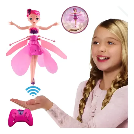 Boneca Fada Voadora Controle Remoto Voa Sensor Recarregavel Rosa Lilas Azul