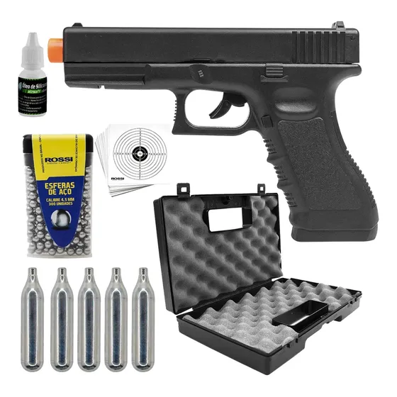 Kit Pistola Co2 Pressão G17 Esfera De Aço 4.5mm Airgun Rossi
