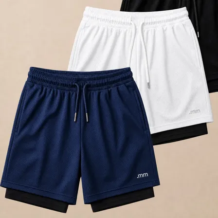 Kit 3 Bermudas 2 Em 1 Short Duplo Masculino Academia Treino