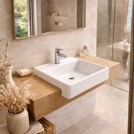 Semi Encaixe Mesa 41x41x15 Cuba Para Pia Banheiro Lavabo Branco Brilhante