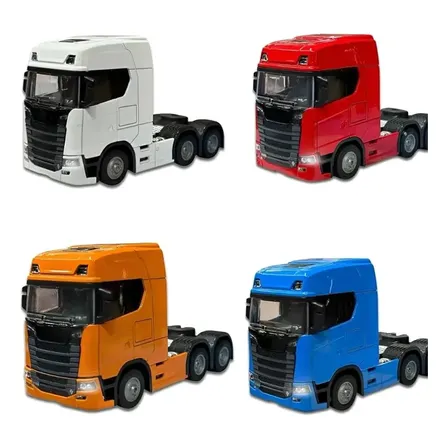 Kit 4 Miniaturas De Metal Caminhão Scania 1:50 C/ Som E Luz