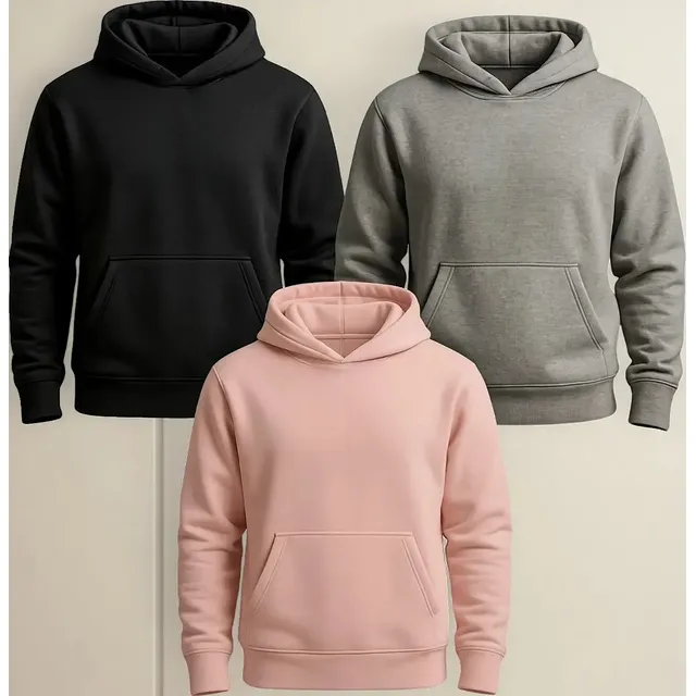 Kit 3 Abrigo Moletom Adulto Capuz Jaqueta Canguru Liso Frio