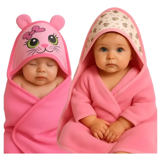 Kit 2 Toalhas De Banho Bebê Com Capuz E Orelhinha Infantil