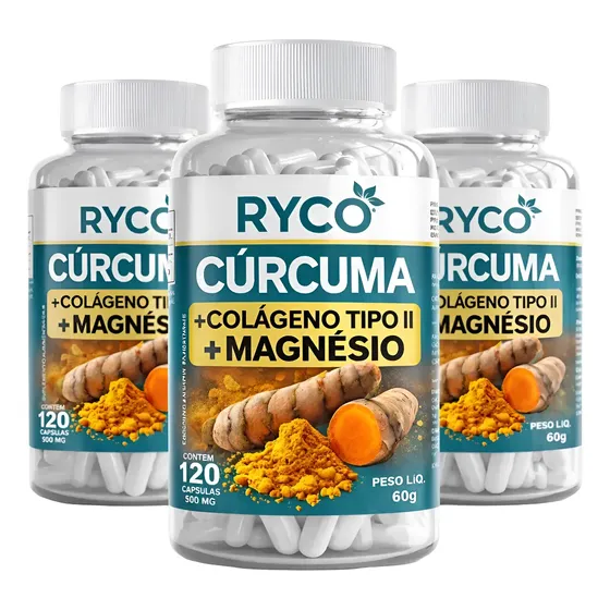 3x Cúrcuma Com Colágeno Tipo 2 + Cloreto Magnésio 360cáps