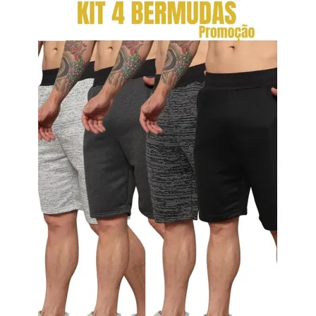 Kit 4 Bermudas Moletom Masculina Bolso Treino Musculação Fit
