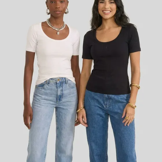 Kit 2 Peças Camiseta Feminina Slim Algodão Canelada Colcci