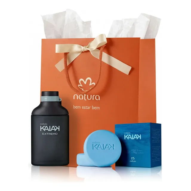 Kit Presente Kaiak: Deo Colônia Extremo 100ml + 2 Sabonetes Barra Corpo E Barba 90g + Sacola Presente M