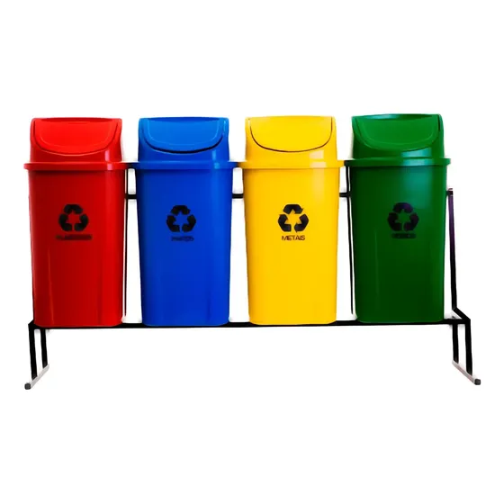 Conjunto 4 Lixeiras Para Coleta Seletiva Com Suporte