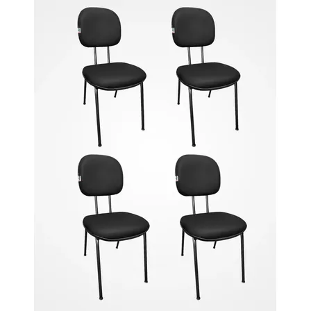 Kit 4 Cadeiras Para Escritório Fixa Palito Estofada Recepção Preto Couro Sintético