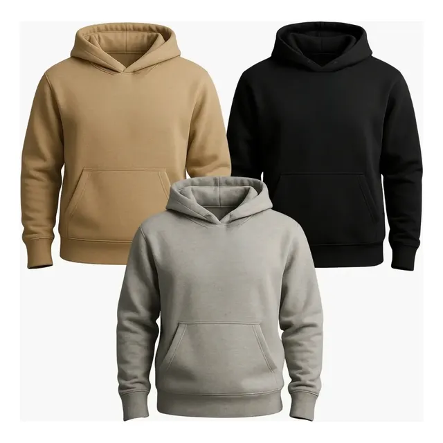 Kit 3 Abrigo Moletom Adulto Capuz Jaqueta Canguru Liso Frio