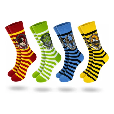 Kit 4 Meias Hogwarts Grifinória Sonserina Corvinal Lufa Lufa