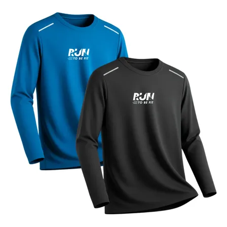 Kit Camiseta 2 Manga Longa Poliester Uv Masculina Academia Royal E Preto Run G