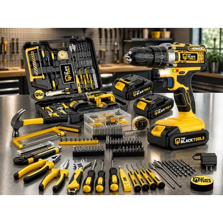 Parafusadeira Furadeira De Impacto 21v + Maleta Jogo 147 Pçs Amarelo E Preto 127/220v 60hz