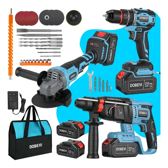 Kit 3 Em 1 Ferramentas Eletrica Furadeira Impacto 2 Bateria
