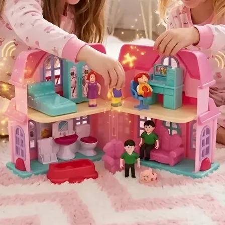 Maleta Portátil Casa Boneca Infantil Som Luz Acessórios