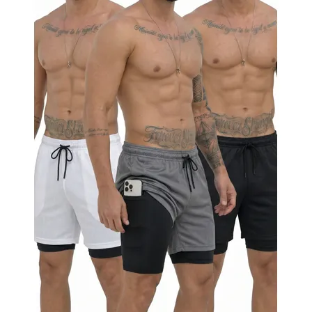 Kit 3 Shorts 2 Em 1 Duplo Bolso Para Academia Treino Corrida