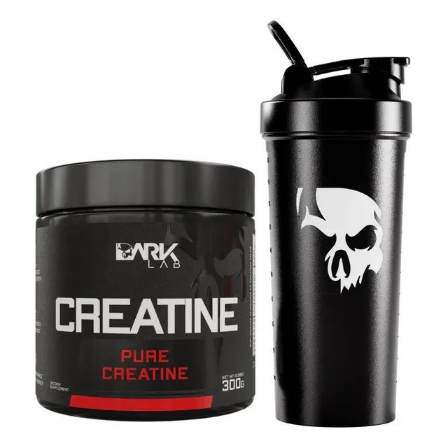 Creatina 100% Pura Sem Sabor 300g + Coqueteleira Preta 700ml Dark Lab