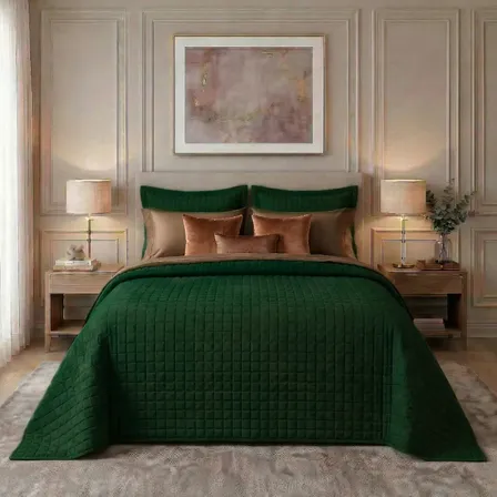 Colcha Cobre Leito Lisa Matelada Dupla Face Microfibra 3 Pçs Verde-escuro