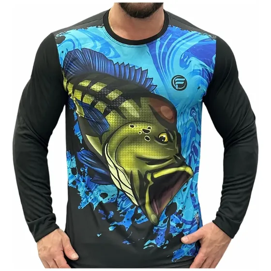 Camisa De Pesca Premium Uv 50+ Dry Fit Proteção Solar Full