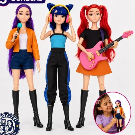 Kit 3 Bonecas Guerreiras Kpop Articuladas Musical Rumi