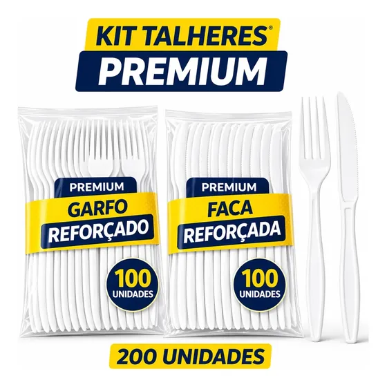 Kit 100 Facas E 100 Garfos Descartáveis Reforçados