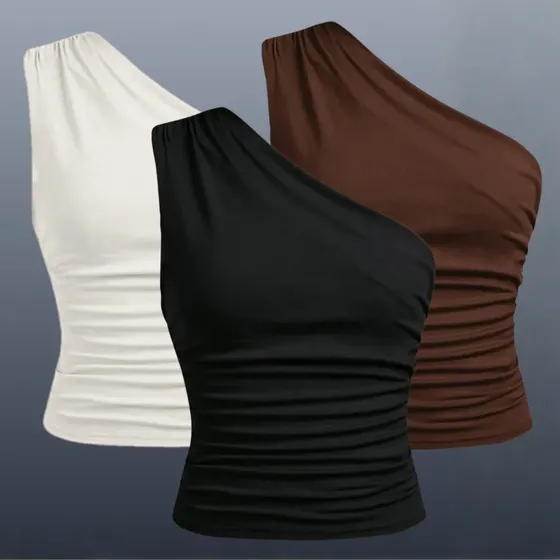 Kit 2 Blusa Feminina Elegante Mula Manga Assimétrica Casual