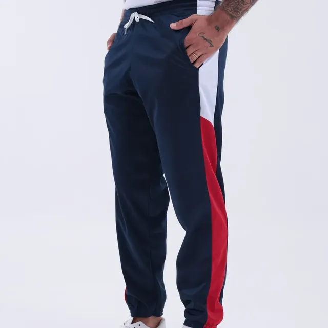 Calça Moletom Masculina Academia Corrida Slim Chimpa Esporte Azul-marinho Chimpa (recorte Lateral Vermelho) P