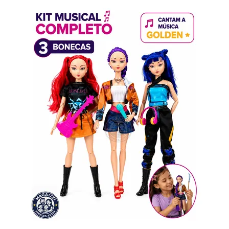 Kit 3 Bonecas Guerreiras Kpop Articuladas Musical Rumi